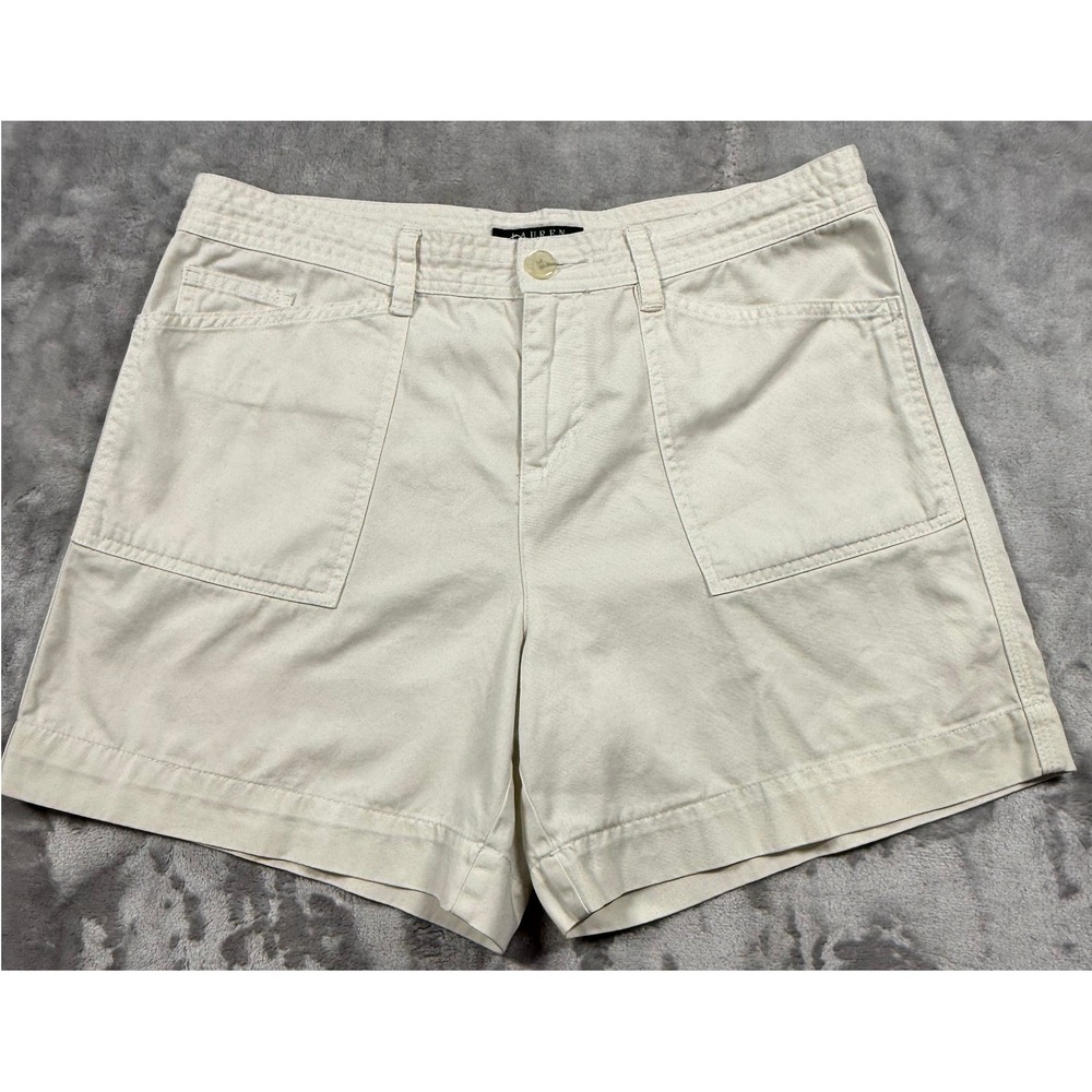 Ralph Lauren Women's Size 10P Petite Cream Utility Chino Shorts Cotton Twill